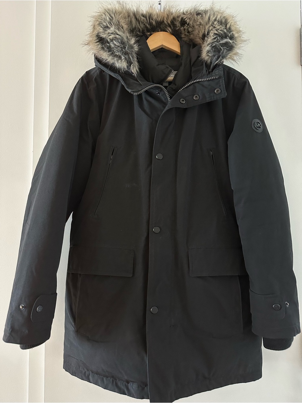 Michael Kors Black Hooded Faux Fur Trim Insulated Winter Parka Coat